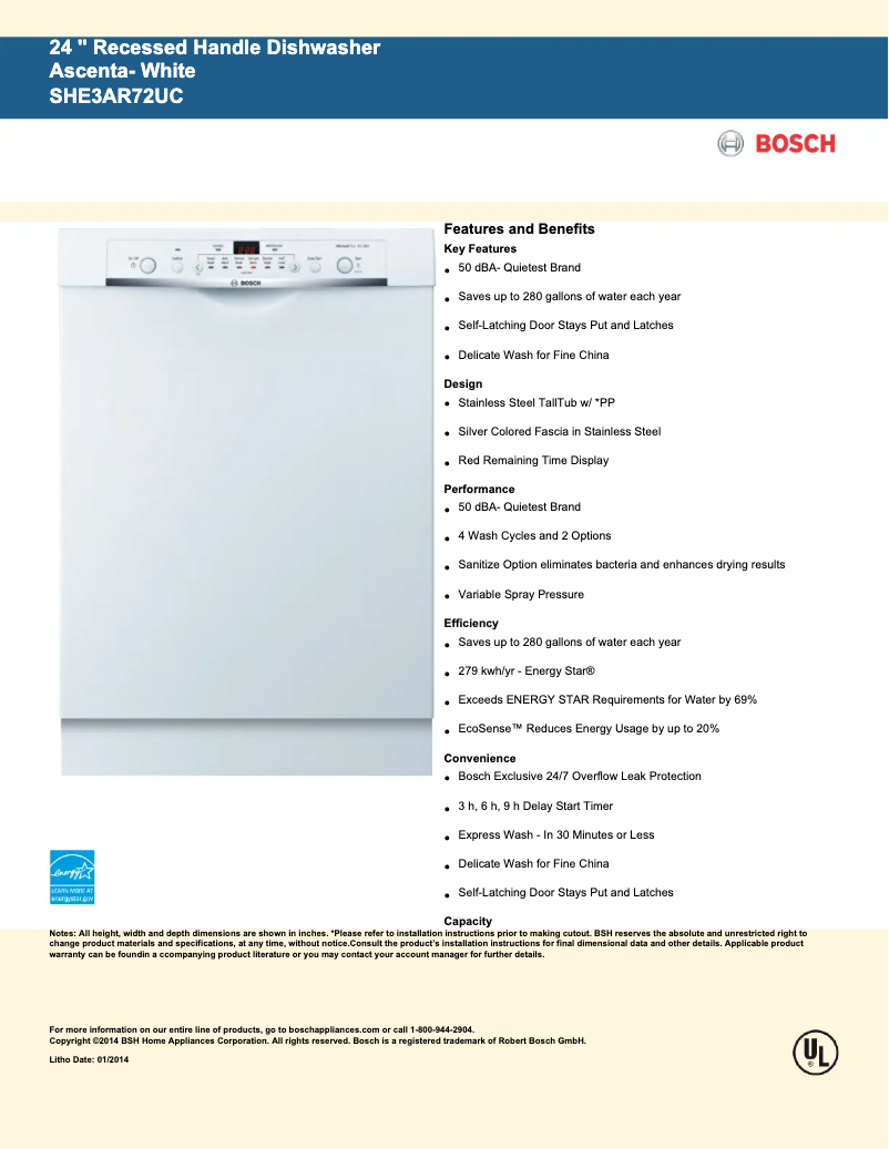 Page n°1 - Fiche technique Bosch SHE3AR7