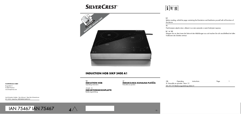Page 1 of the manual User Manual SilverCrest SIKP 3400 A1