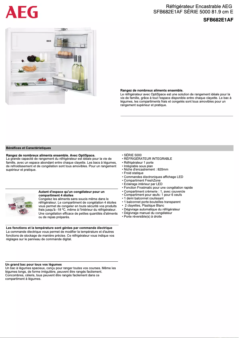 Page 1 de la notice Fiche technique AEG SFB682E1AF