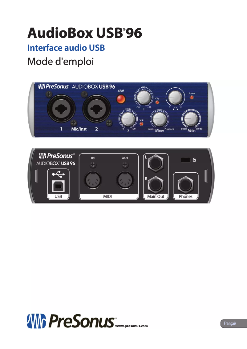 Page 1 de la notice Manuel utilisateur PreSonus AudioBox USB 96