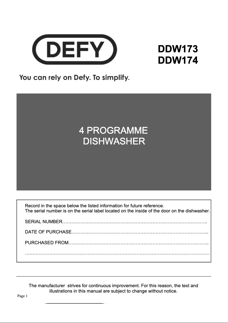 Page 1 de la notice Manuel utilisateur Defy DDW 174