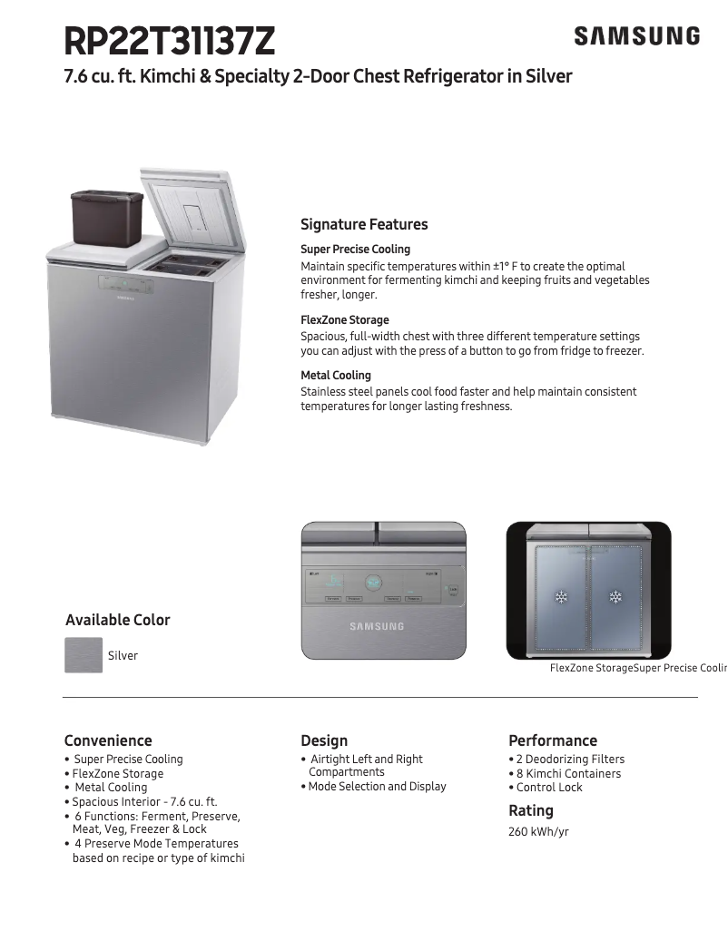 Page 1 de la notice Fiche technique Samsung RP22T31137Z