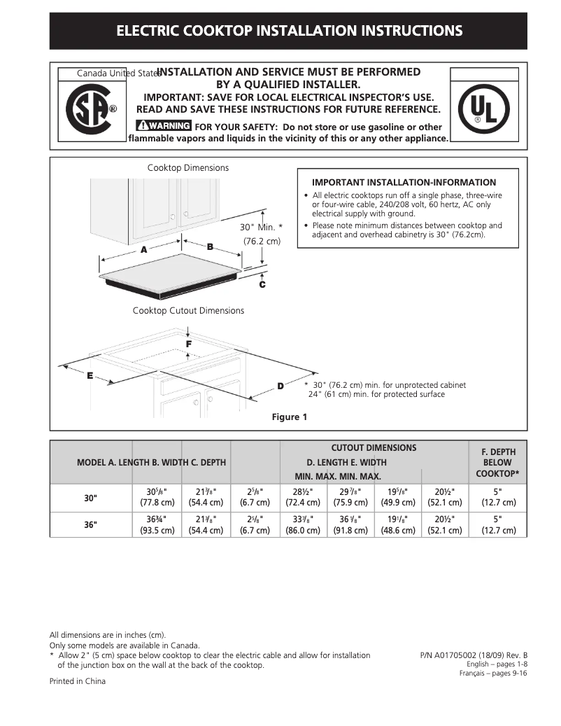 Page 1 de la notice Guide d'installation Frigidaire FGEC3048US