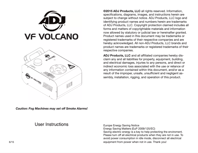 Image de la première page du manuel de l'appareil VF Volcano