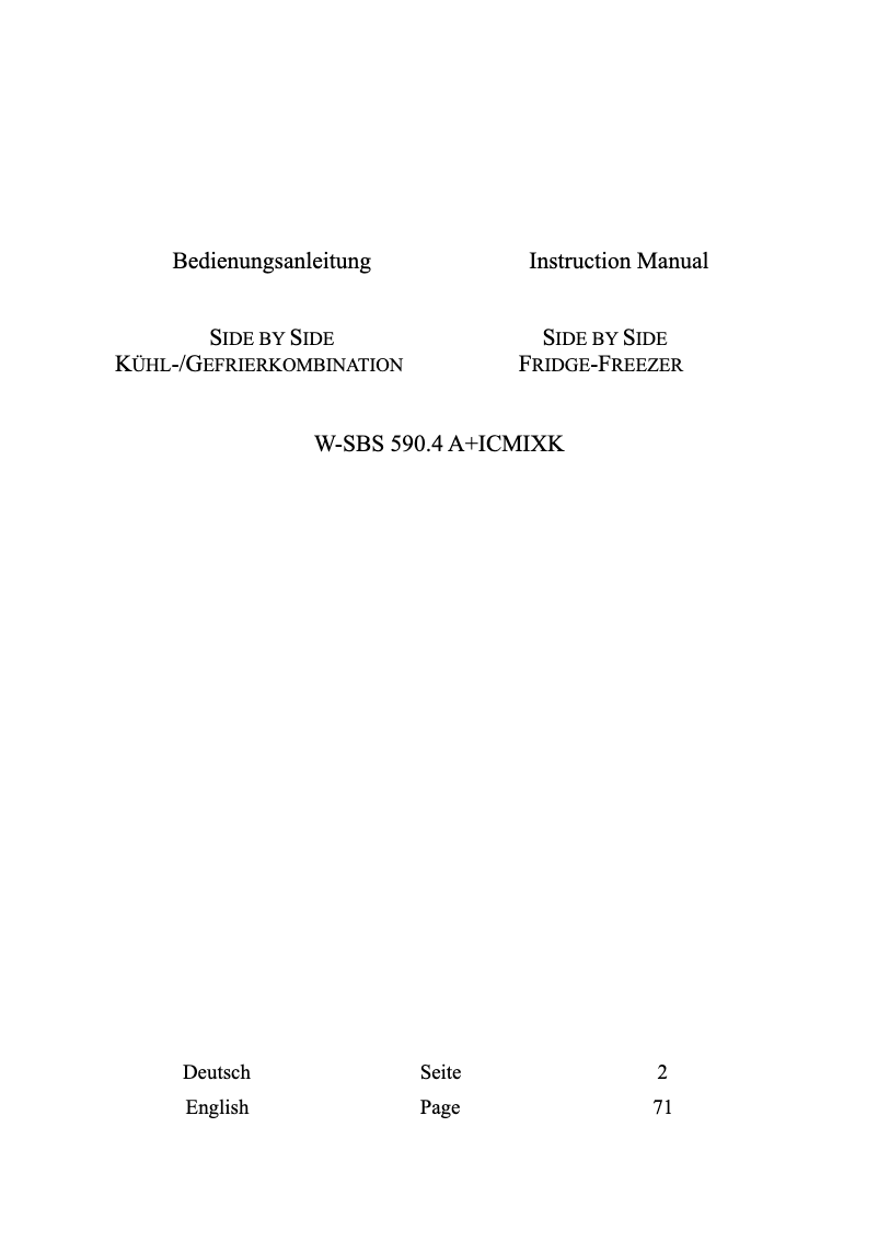 Page 1 de la notice Manuel utilisateur Wolkenstein W-SBS590.4A+ICMIXK