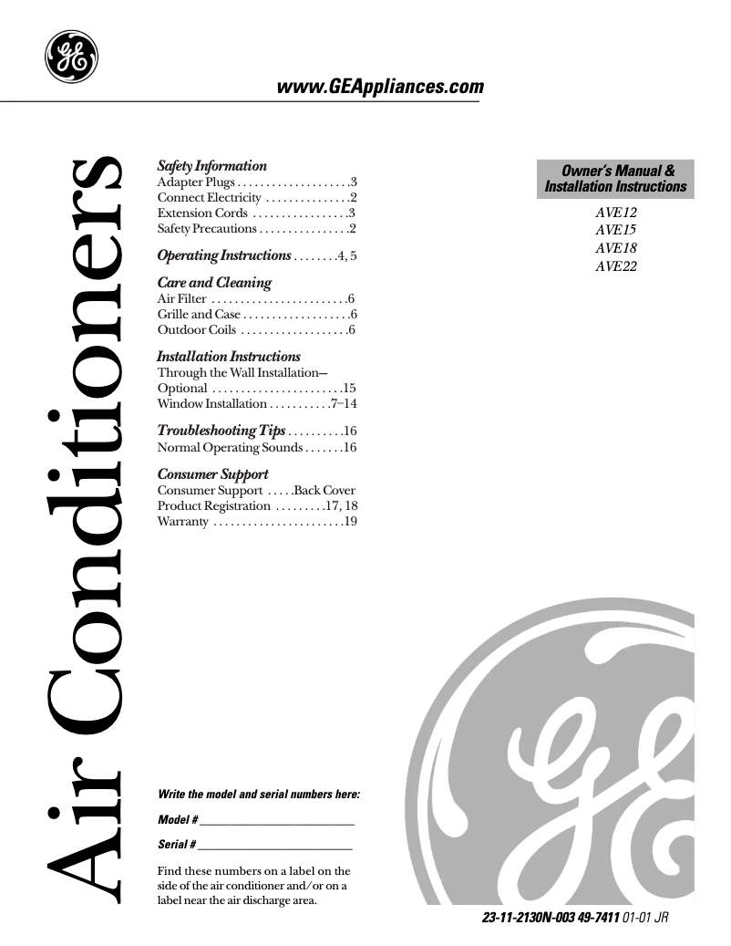 Page 1 de la notice Guide d'installation GE AVE15DB