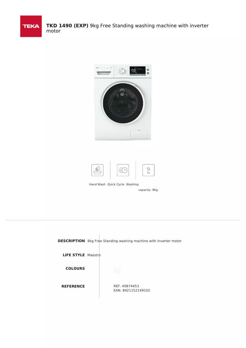 Page 1 de la notice Manuel utilisateur Teka TKD 1490 EXP