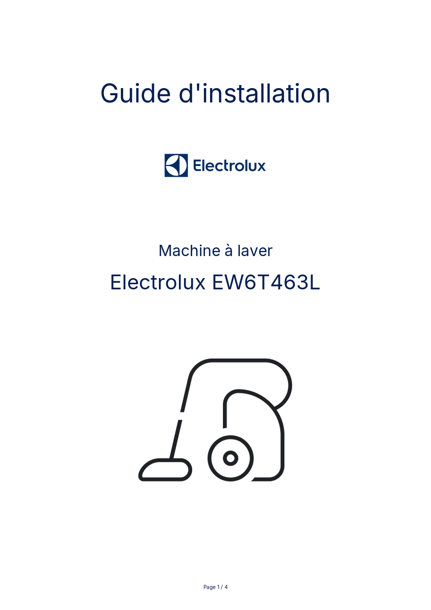 Page n°1 - Guide d'installation Electrolux EW6T463L