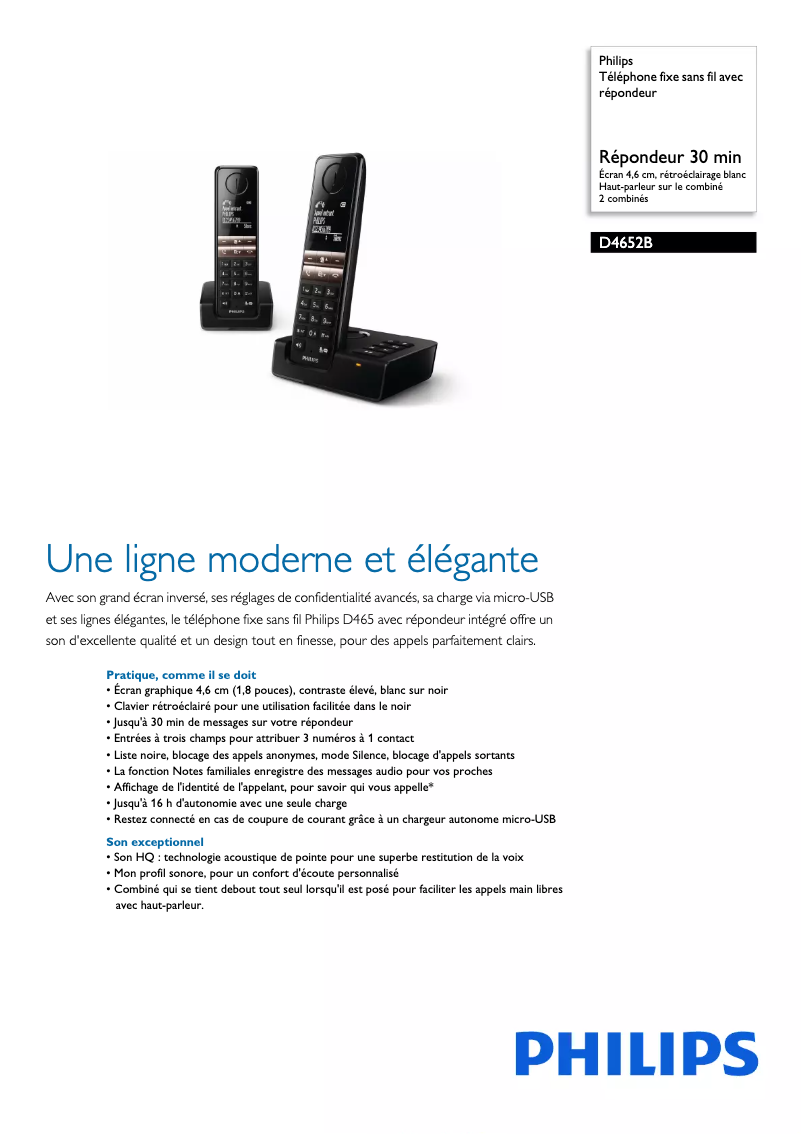 Page n°1 - Fiche technique Philips D4652B