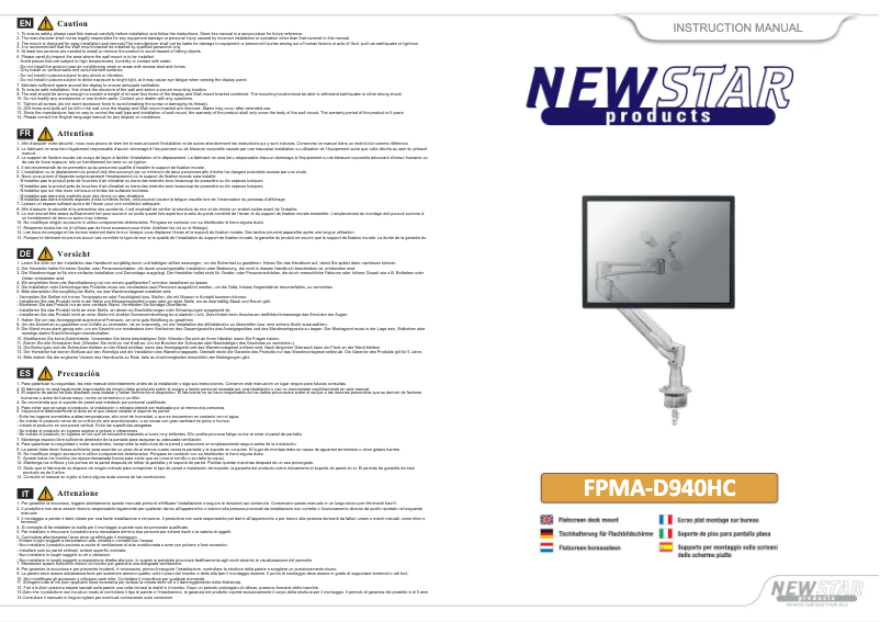 Page 1 de la notice Manuel utilisateur Newstar FPMA-D940HC