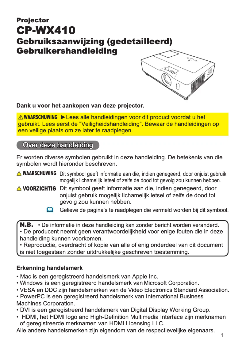 Page n°1 - Manuel utilisateur Hitachi CP-WX410WF
