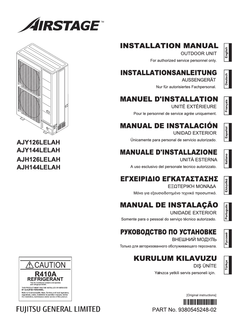 Image de la première page du manuel de l'appareil Airstage AJH126LELAH
