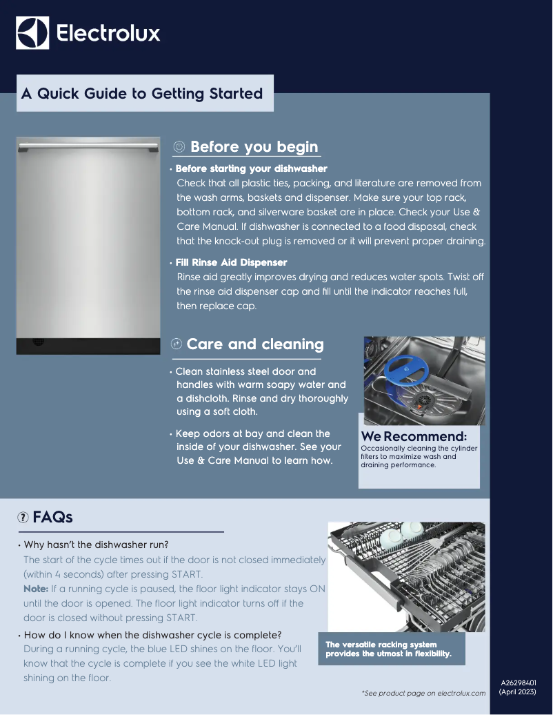 Page 1 de la notice Guide de démarrage rapide Electrolux EDSH4944BS