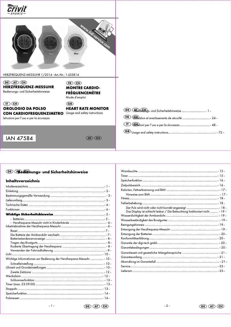 Page 1 de la notice Manuel utilisateur Crivit 1-LD3814