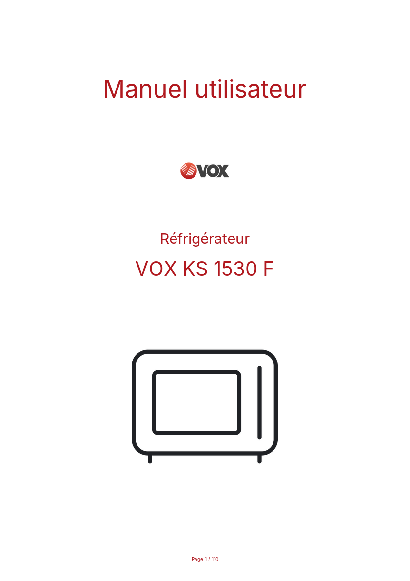 Page n°1 - Manuel utilisateur VOX KS 1530 F