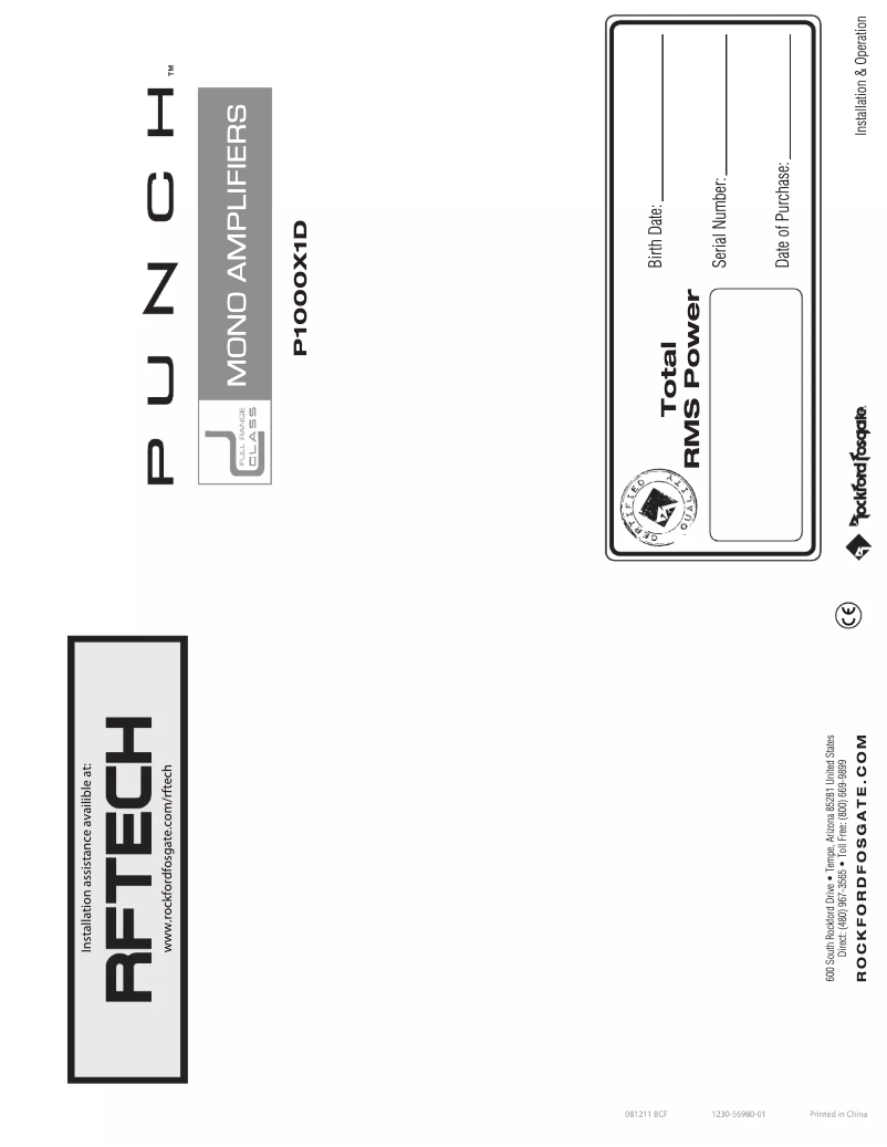 Page 1 de la notice Manuel utilisateur Rockford Fosgate Punch P1000X4D