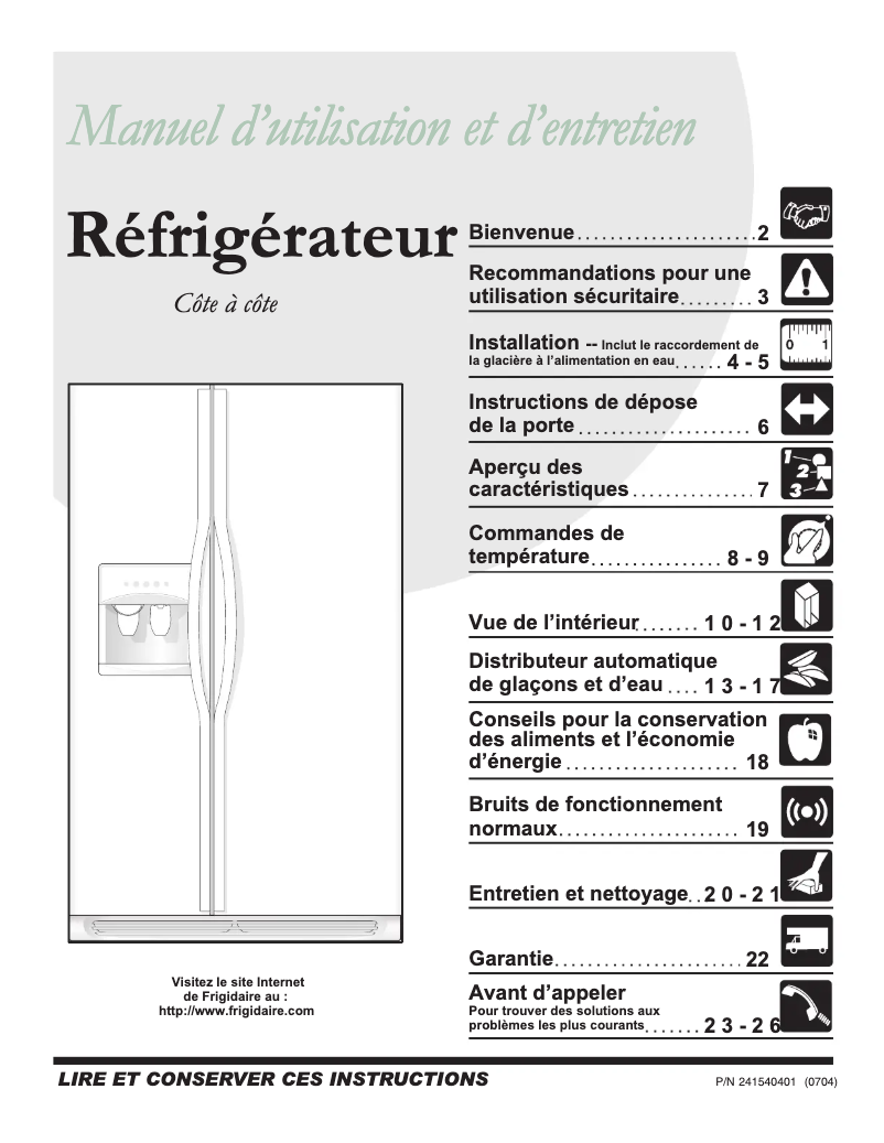 Page 1 de la notice Manuel utilisateur Frigidaire GHSC239TDW