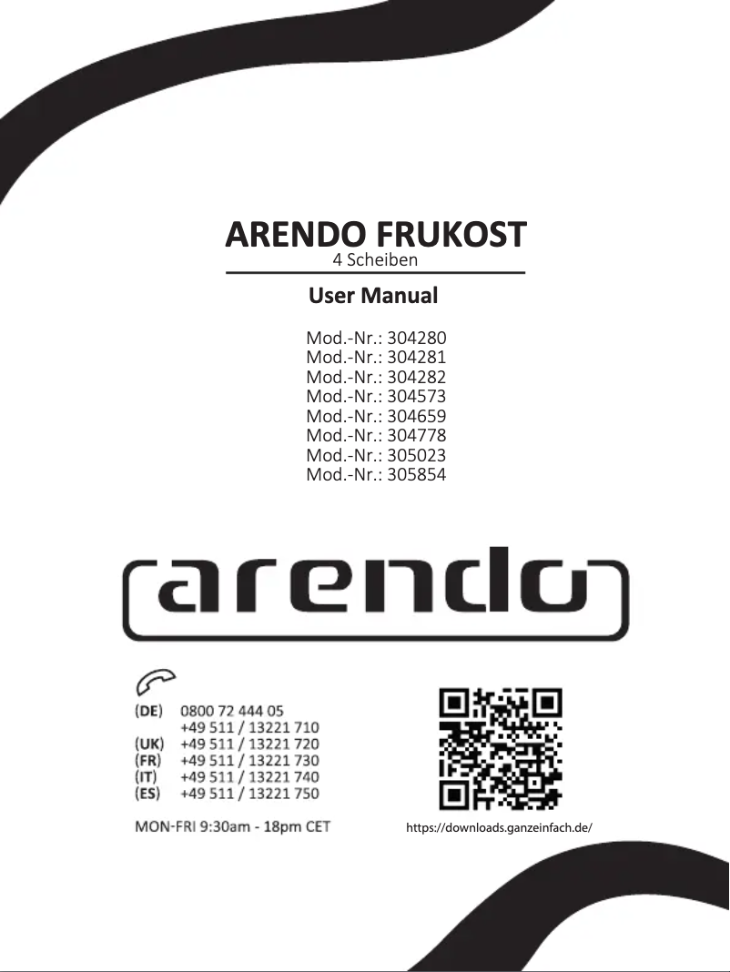 Page 1 de la notice Manuel utilisateur Arendo Frukost 305854