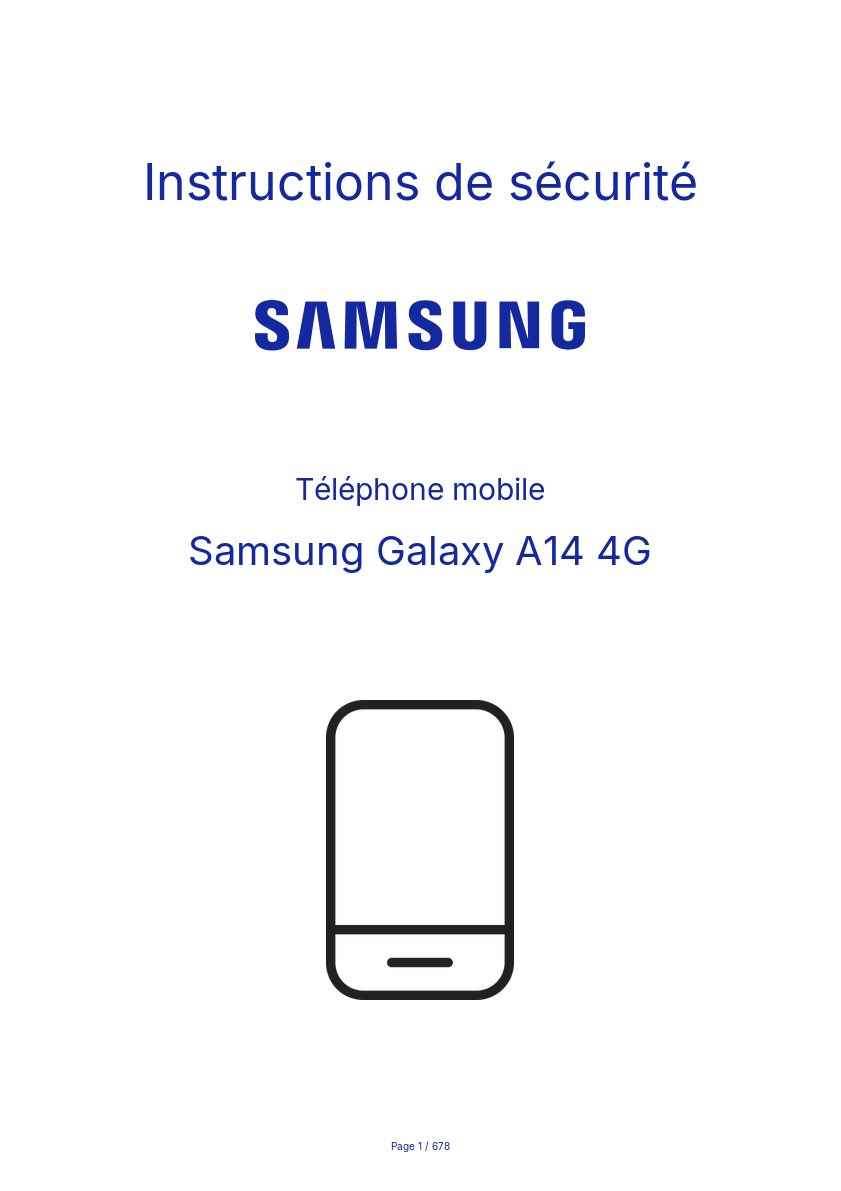 Page n°1 - Instructions de sécurité Samsung Galaxy A14 4G