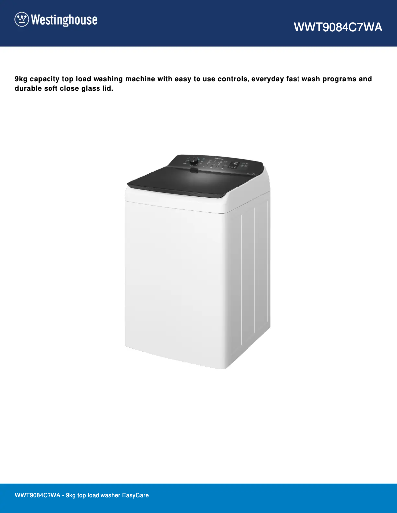 Page 1 de la notice Fiche technique Westinghouse WWT9084C7WA