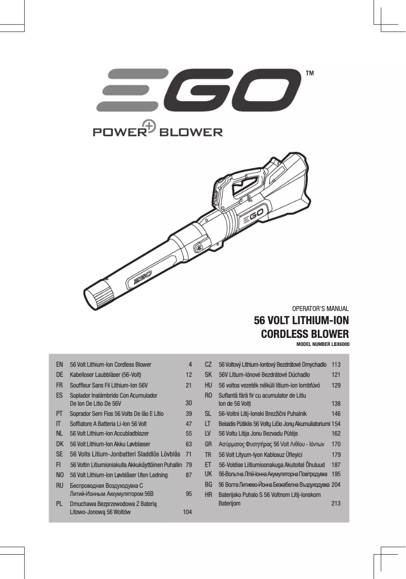 Page n°1 - Manuel utilisateur EGO LBX6000