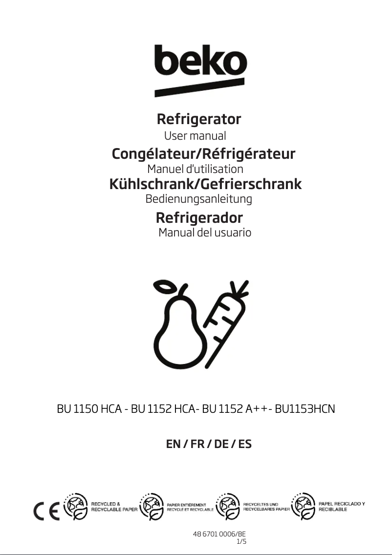Page 1 de la notice Manuel utilisateur Beko BU1152HCA