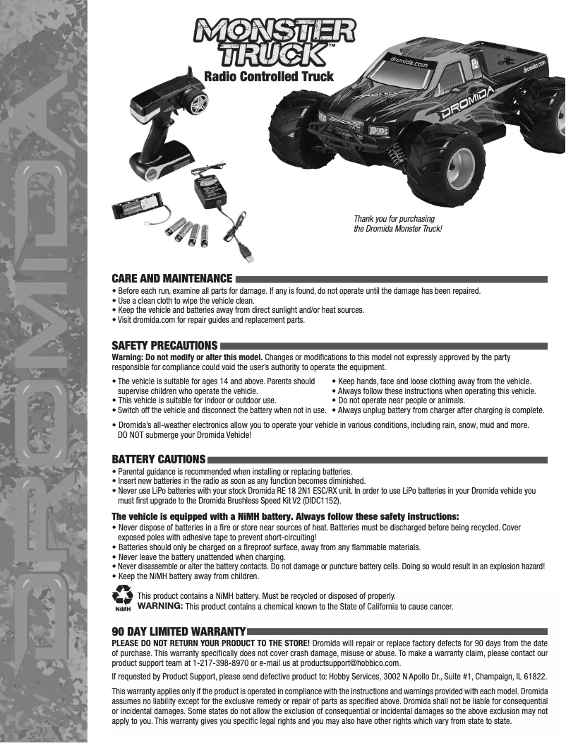 Page 1 de la notice Manuel utilisateur Dromida DIDC0048