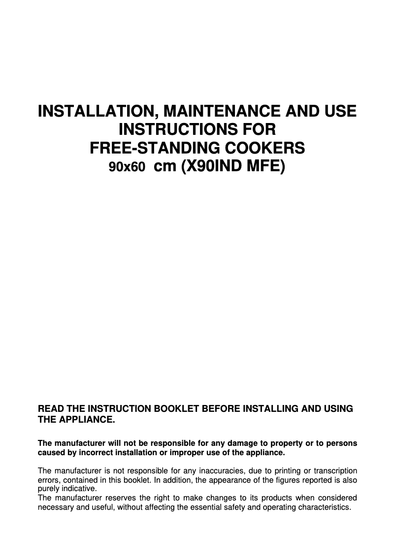 Page n°1 - Manuel utilisateur Bertazzoni X90 IND MFE GI