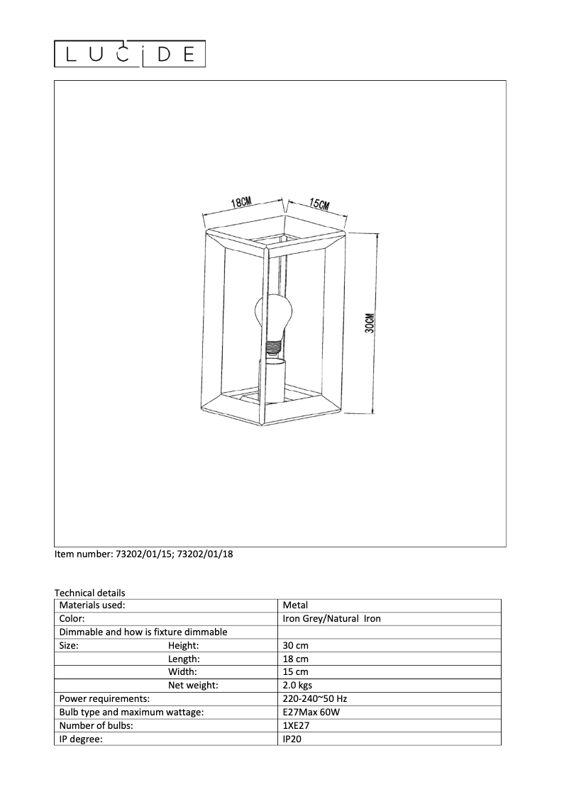 Page 1 de la notice Manuel utilisateur Lucide Thor 73202/01/15
