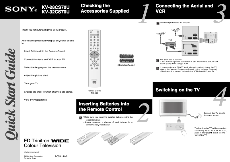 Page 1 de la notice Guide d'installation Sony KV-28CS70