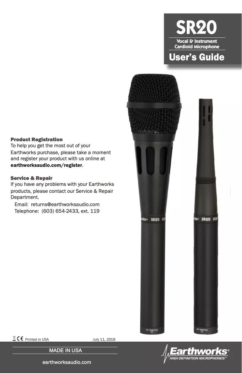 Page n°1 - Manuel utilisateur Earthworks SR20