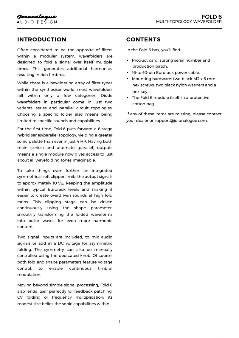 Page 1 de la notice Manuel utilisateur Joranalogue Fold 6