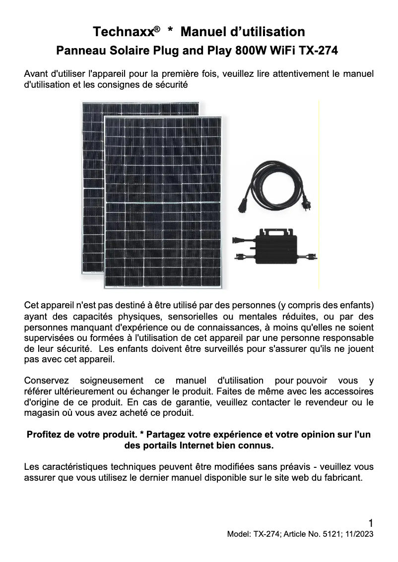 Image de la première page du manuel de l'appareil TX-274