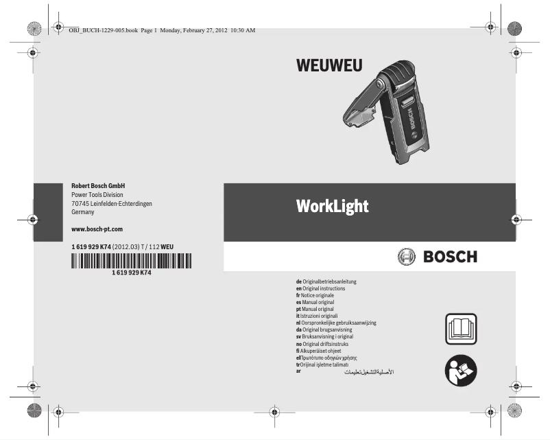 Page 1 de la notice Manuel utilisateur Bosch WorkLight