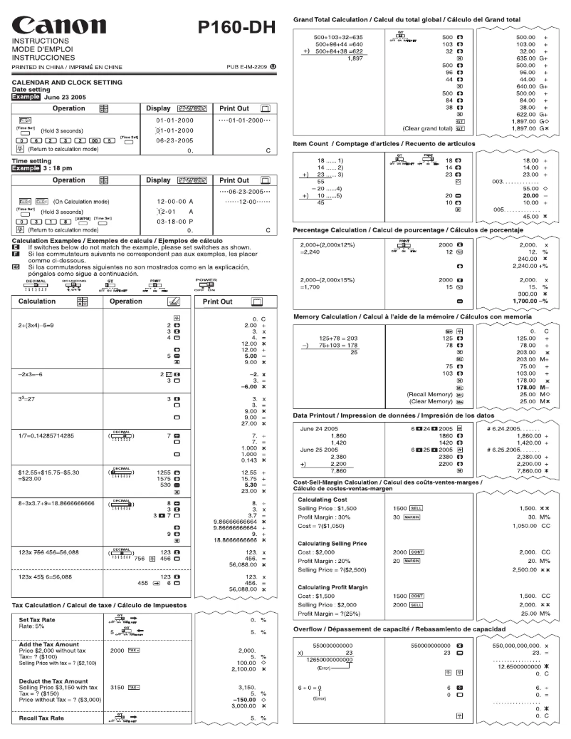 Page 1 de la notice Manuel utilisateur Canon P160-DH