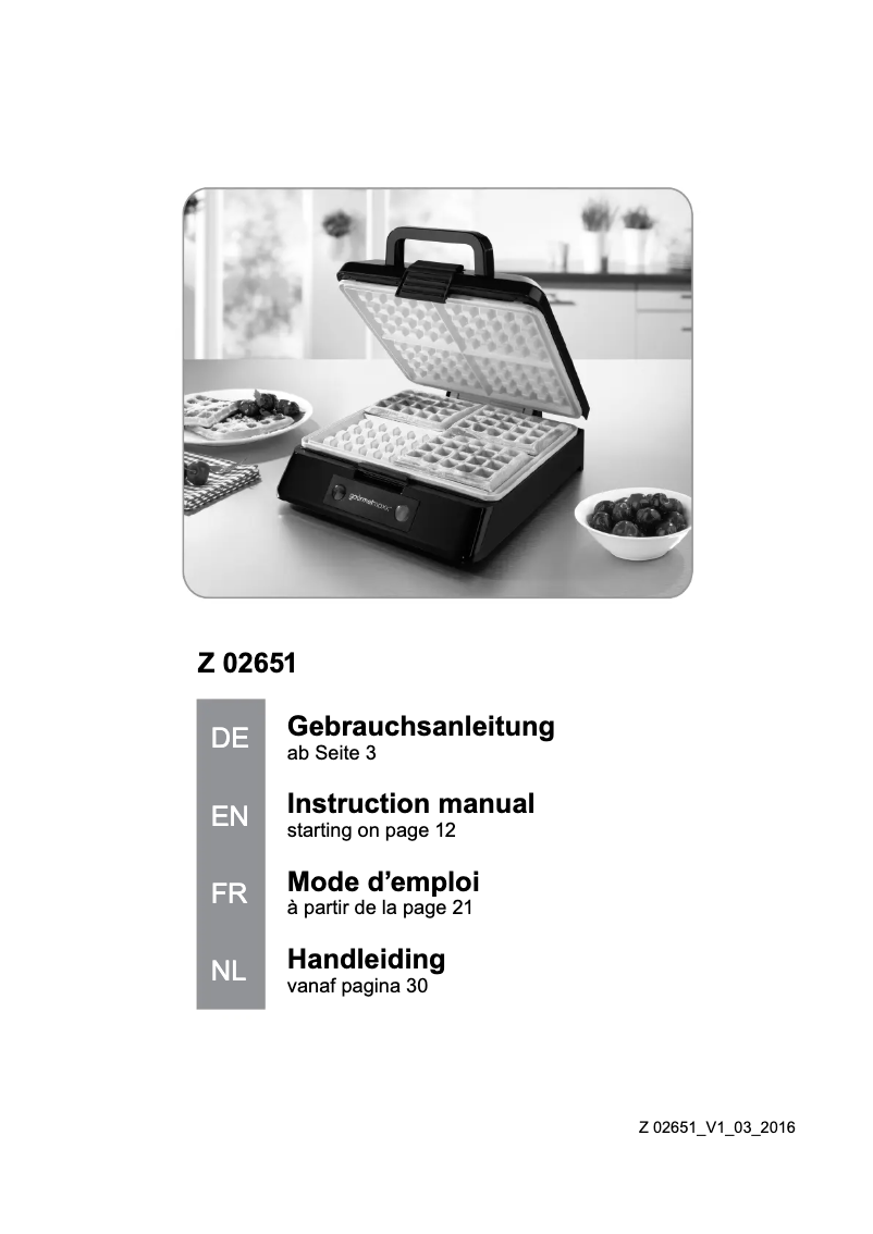 Page 1 de la notice Manuel utilisateur Gourmetmaxx 02651