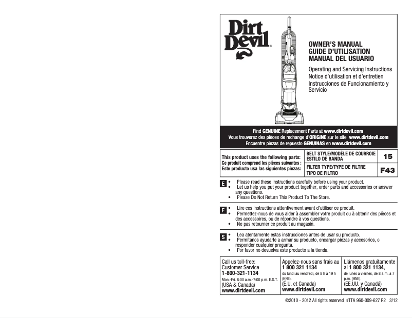 Page n°1 - Manuel utilisateur Dirt Devil Power Express