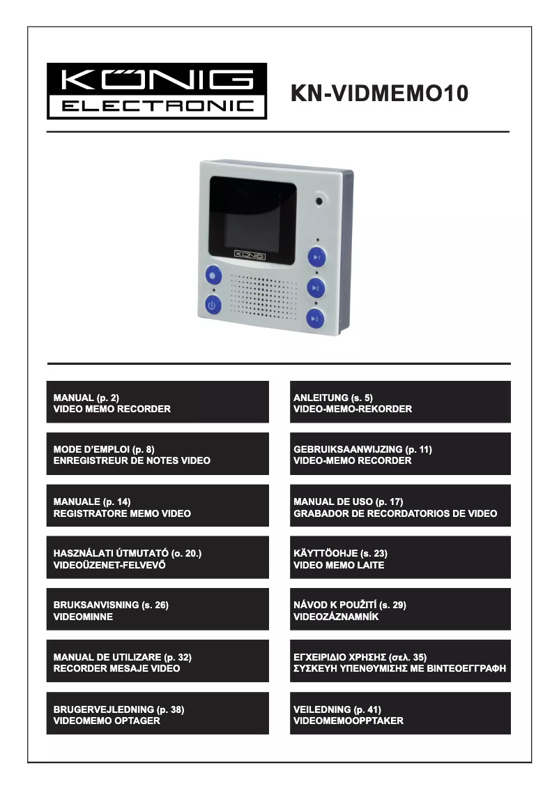 Image de la première page du manuel de l'appareil KN-VIDMEMO10