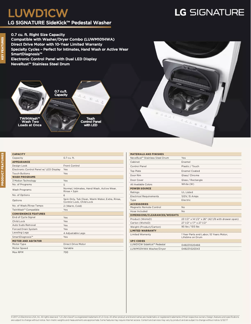 Page 1 de la notice Fiche technique LG LUWD1CW