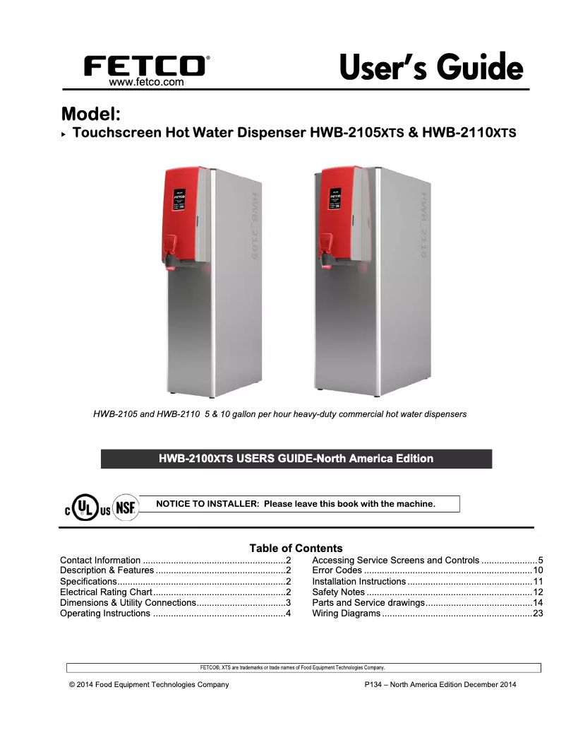 Image de la première page du manuel de l'appareil HWB-2105