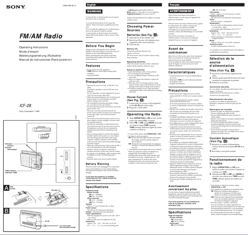 Página 1 del manual Manual de usuario Sony ICF-28