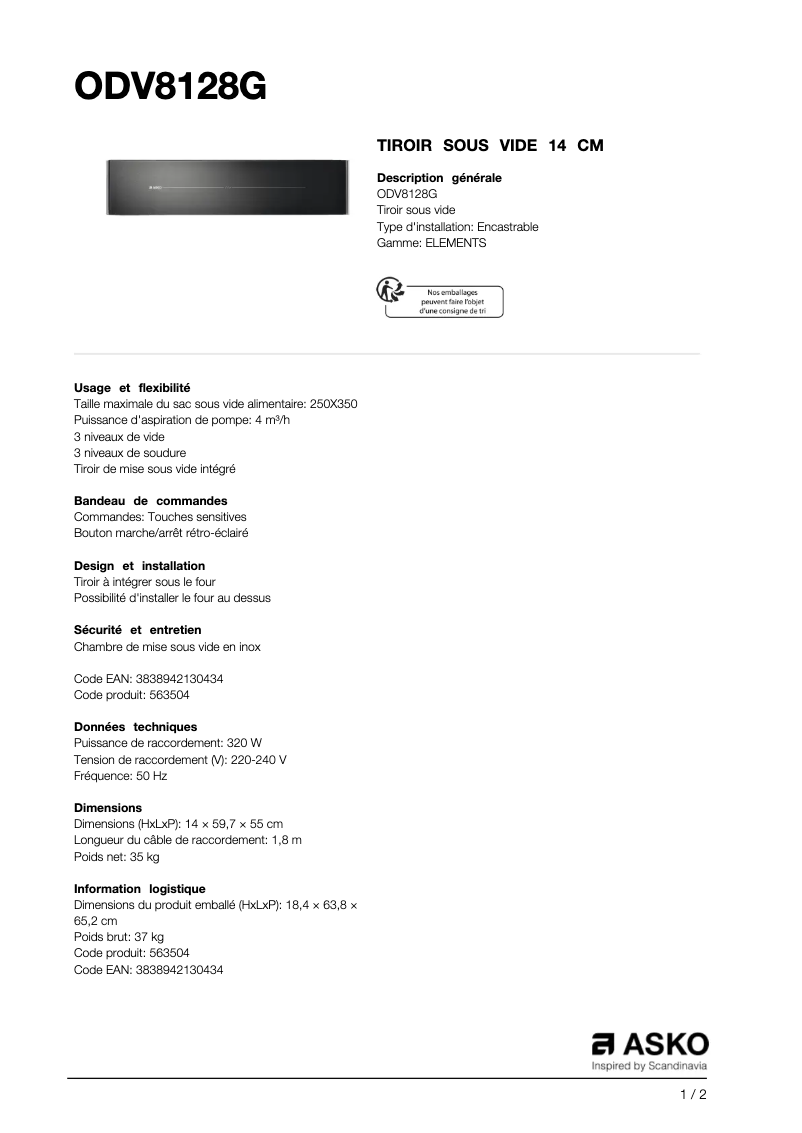 Image de la première page du manuel de l'appareil ODV8128G