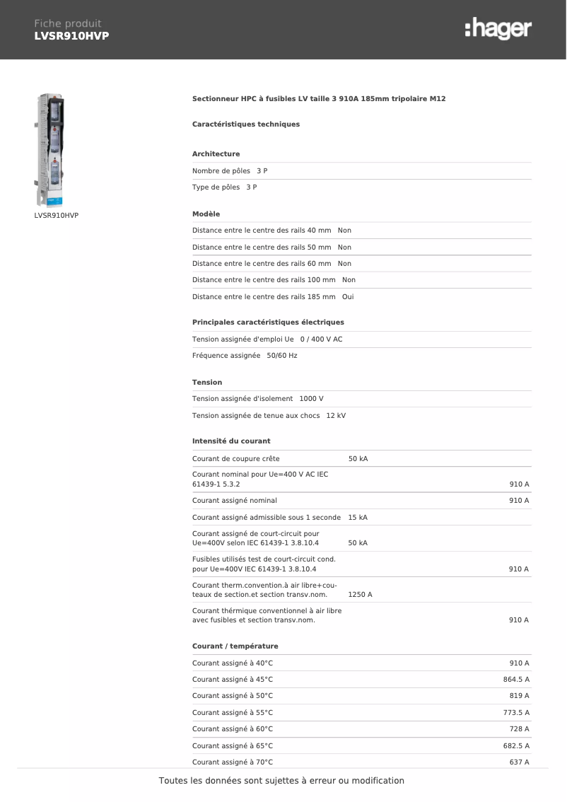 Page 1 de la notice Manuel utilisateur Hager LVSR910HVP