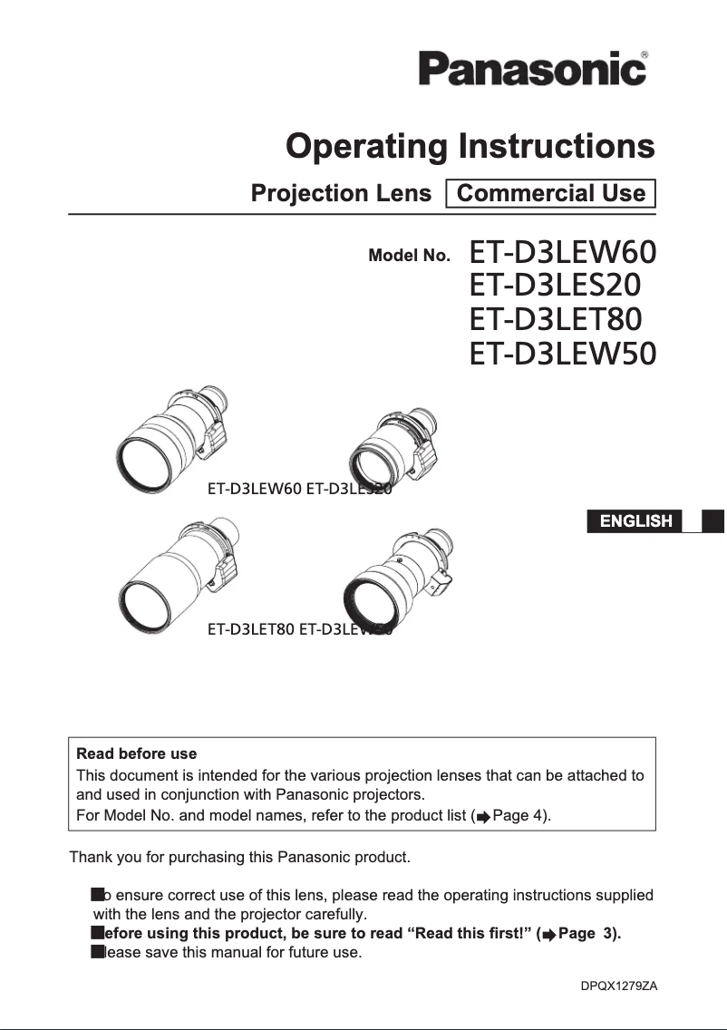 Page 1 de la notice Manuel utilisateur Panasonic ET-D3LEW60