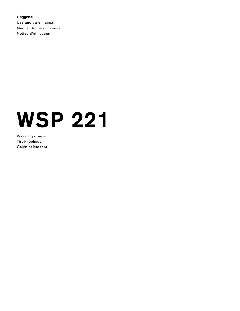 Page n°1 - Manuel utilisateur Gaggenau WSP221710