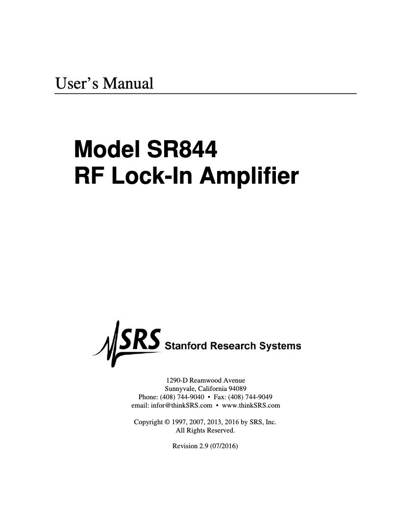 Image de la première page du manuel de l'appareil SR844