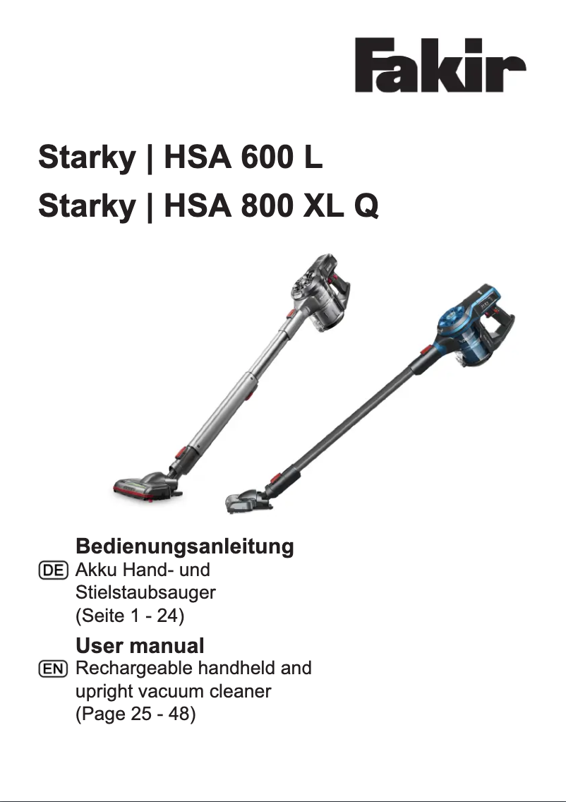Page n°1 - Manuel utilisateur Fakir Starky HSA 800 XL Q