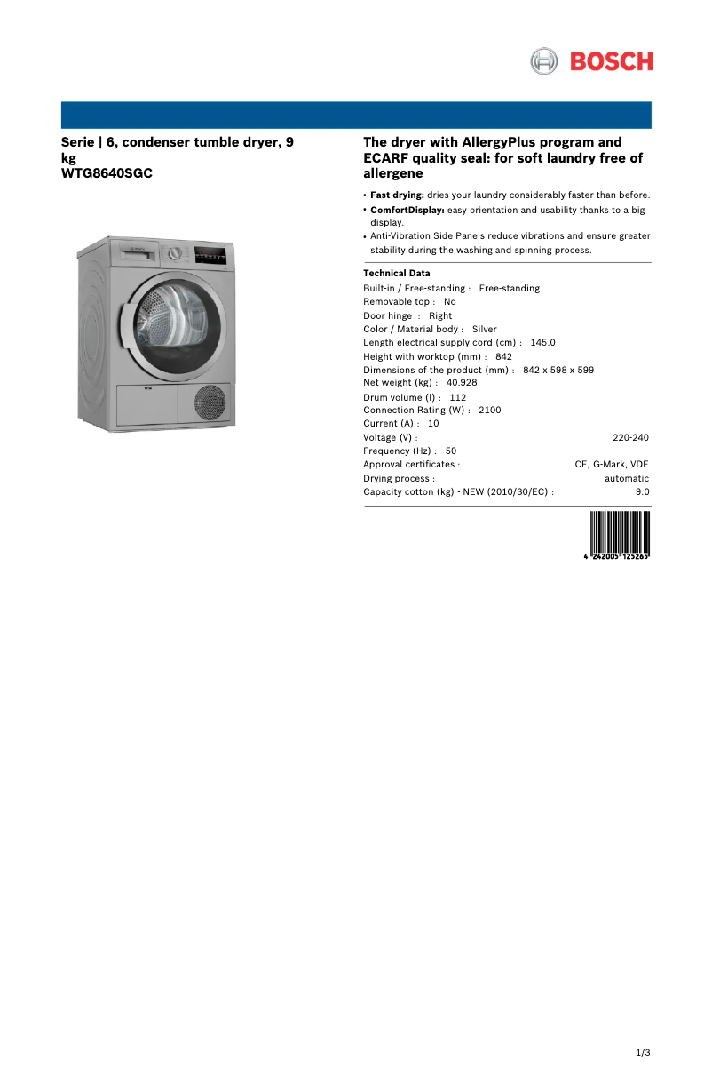 Image de la première page du manuel de l'appareil WTG8640SGC