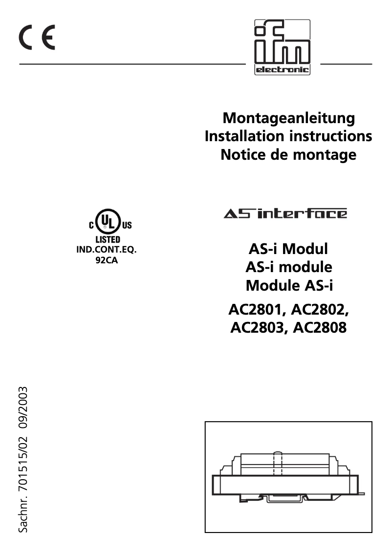 Page 1 de la notice Manuel utilisateur IFM AC2802