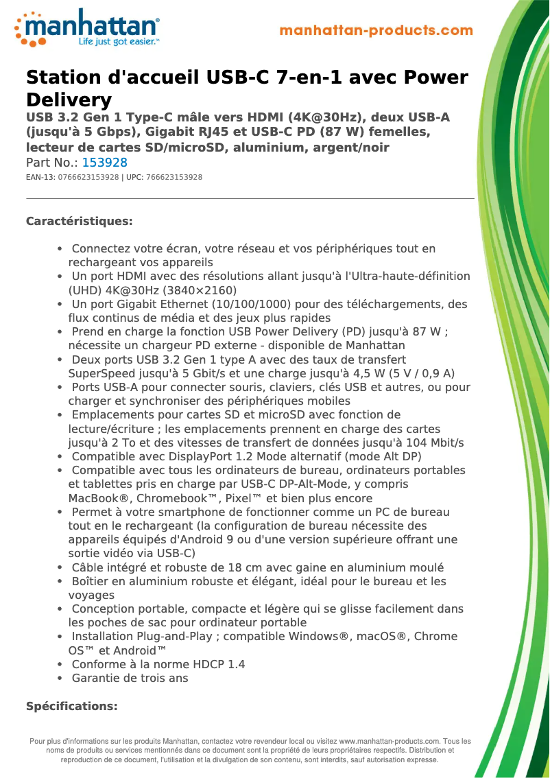 Page 1 de la notice Fiche technique Manhattan 153928